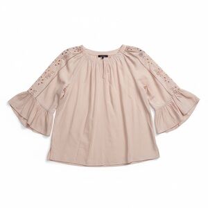 Wit & Wisdom Dusty Rose Embroidered Eyelet Bell Sleeve Blouse Size L